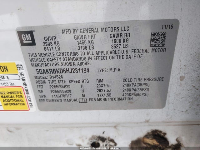 Aukcja sprzedaży 2017 Buick Enclave, vin: 5GAKRBKD6HJ231194, numer aukcji: 44065174