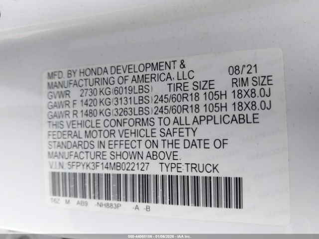 2021 HONDA RIDGELINE 5FPYK3F14MB022127 Photo 8