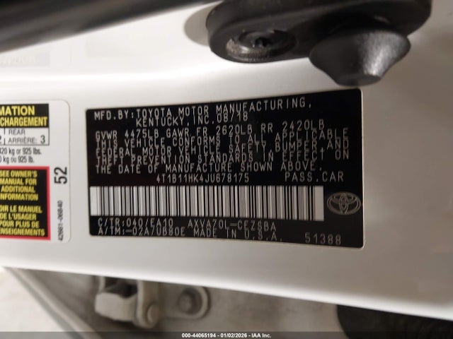 4T1B11HK4JU678175 Toyota CAMRY SE