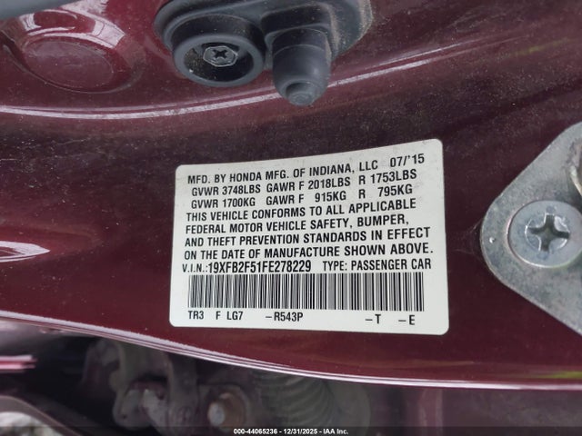 Продажа на аукционе авто 2015 Honda Civic Lx, vin: 19XFB2F51FE278229, номер лота: 44065236