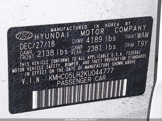 KMHC05LH2KU044777 Hyundai Ioniq Electric Limited