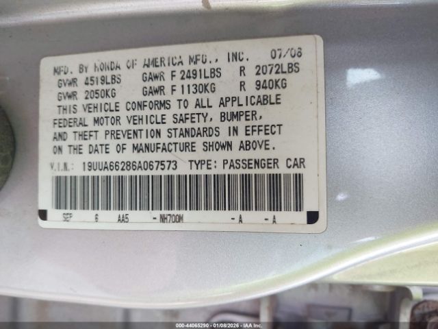2006 ACURA TL 19UUA66286A067573 Photo 8