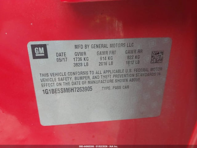1G1BE5SM6H7263905 Chevrolet Cruze Lt Auto