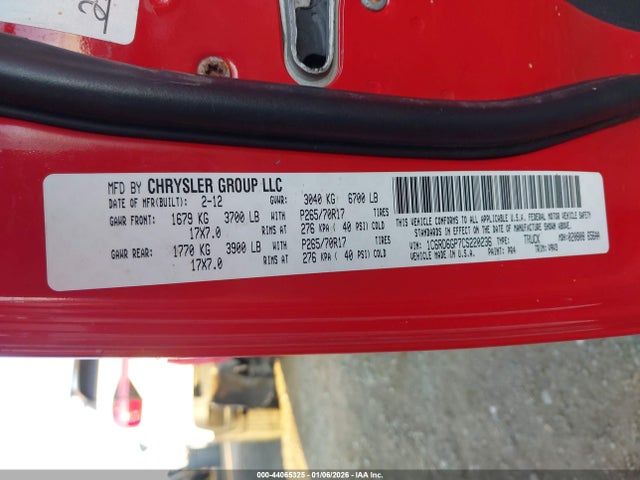 44065325 :رقم المزاد ، 1C6RD6GP7CS220236 vin ، 2012 Ram 1500 Slt مزاد بيع