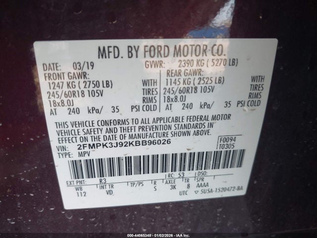 2FMPK3J92KBB96026 Ford EDGE SEL