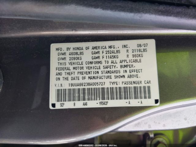 2008 ACURA TL 19UUA66238A005727 Photo 8