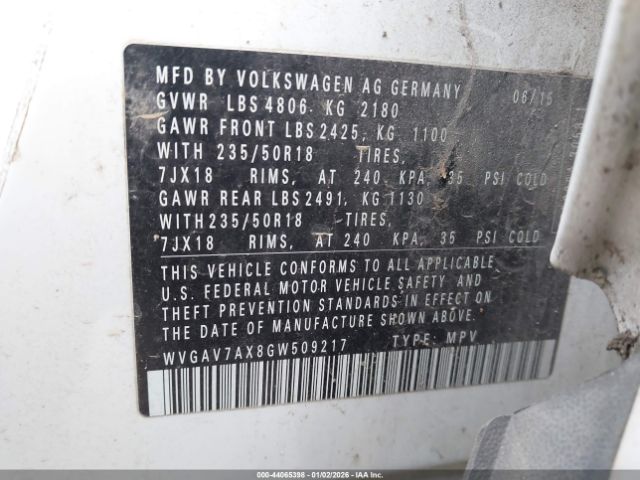 2016 VOLKSWAGEN TIGUAN WVGAV7AX8GW509217 Photo 8
