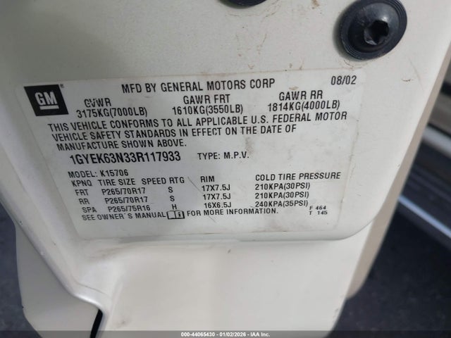 2003 CADILLAC ESCALADE 1GYEK63N33R117933 Photo 8