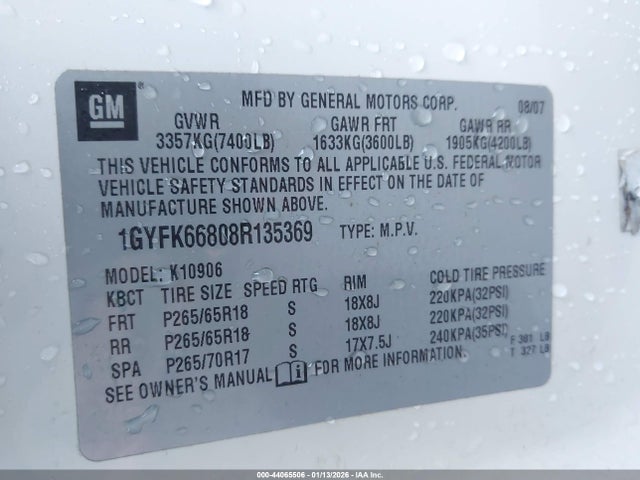 2008 CADILLAC ESCALADE ESV 1GYFK66808R135369 Photo 8