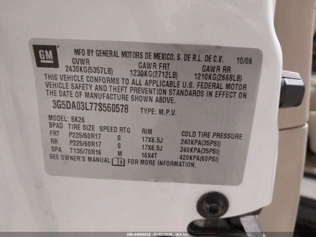 Aukcja sprzedaży 2007 Buick Rendezvous Cxl, vin: 3G5DA03L77S560578, numer aukcji: 44065528