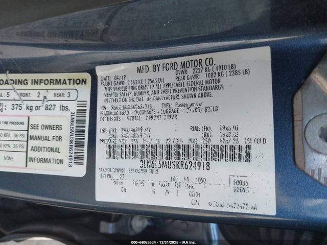3LN6L5MU3KR624918 Lincoln Mkz Hybrid Reserve Ii