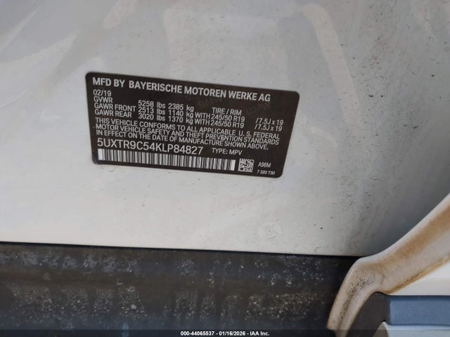 Продаж на аукціоні авто 2019 Bmw X3 Xdrive30i, vin: 5UXTR9C54KLP84827, номер лоту: 44065537