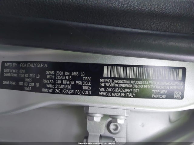 Продаж на аукціоні авто 2018 Jeep Renegade Sport 4x4, vin: ZACCJBAB9JPH71977, номер лоту: 44065684