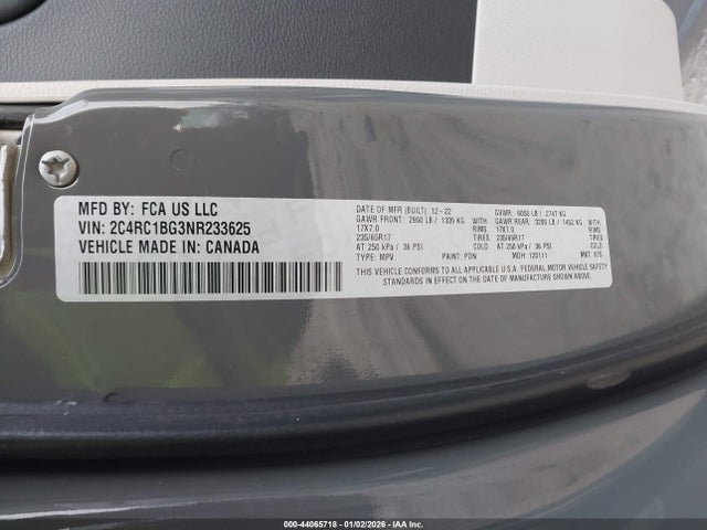 Продажа на аукционе авто 2022 Chrysler Pacifica Touring L, vin: 2C4RC1BG3NR233625, номер лота: 44065718