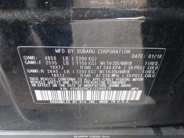 Subaru Outback 3.6r Limited 2018 4S4BSENCXJ3290570 Image 9