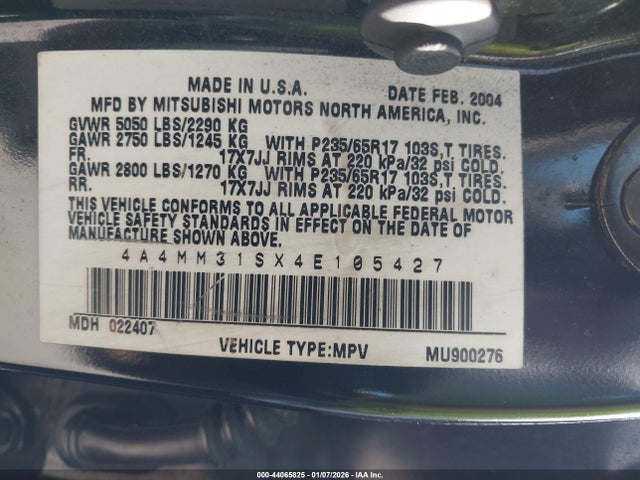 2004 MITSUBISHI ENDEAVOR 4A4MM31SX4E105427 Photo 8