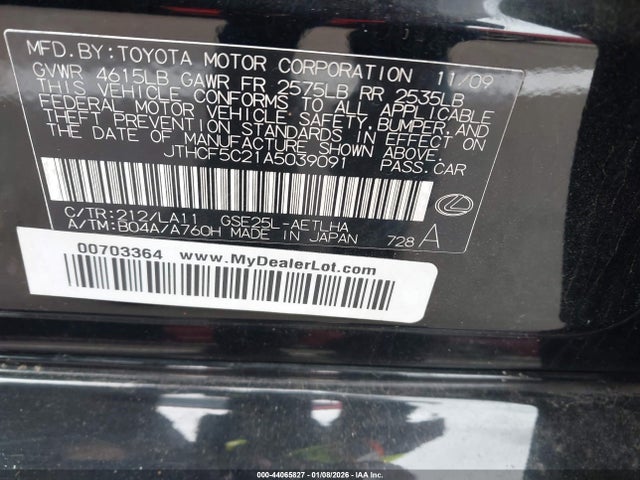 Aukcja sprzedaży 2010 Lexus Is 250, vin: JTHCF5C21A5039091, numer aukcji: 44065827