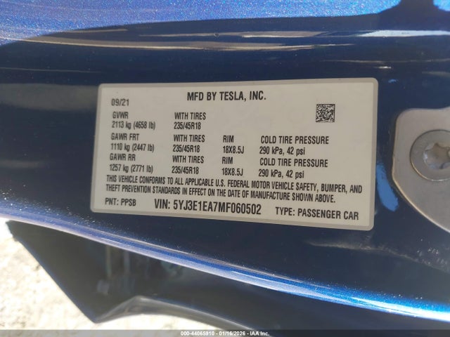 2021 TESLA MODEL 3 5YJ3E1EA7MF060502 Photo 8