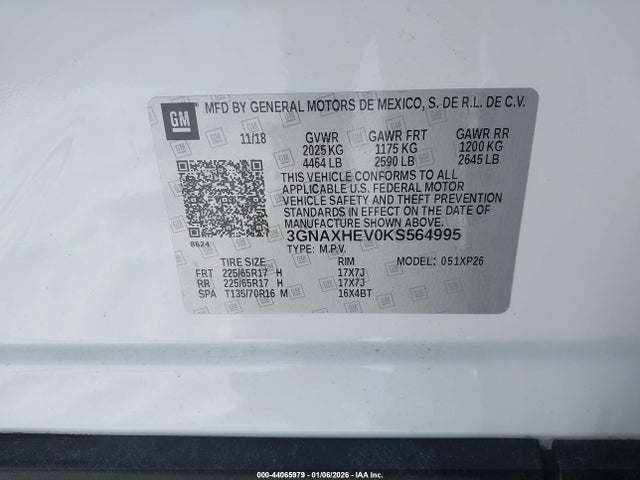 3GNAXHEV0KS564995 Chevrolet EQUINOX LS
