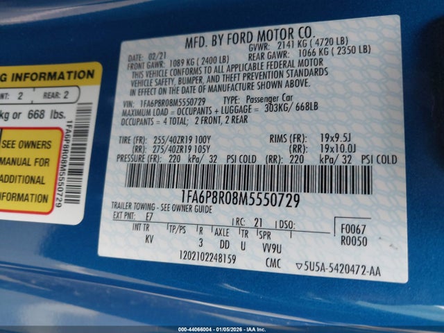 2021 FORD MUSTANG 1FA6P8R08M5550729 Photo 8
