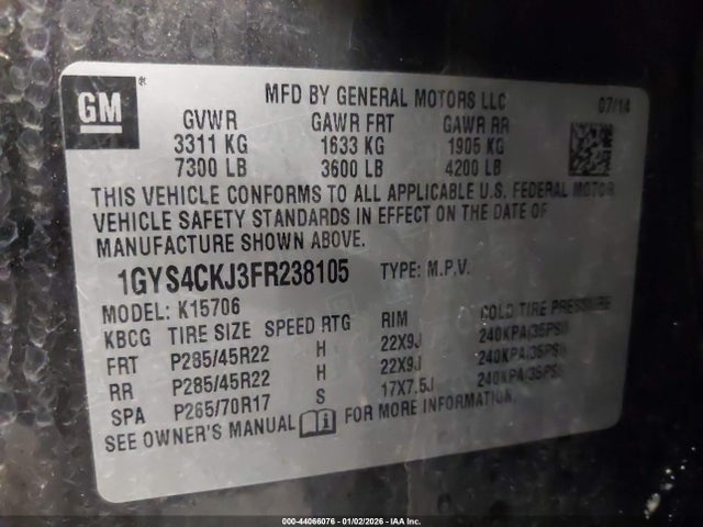 2015 CADILLAC ESCALADE 1GYS4CKJ3FR238105 Photo 8