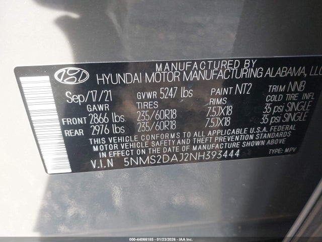 5NMS2DAJ2NH393444 Hyundai Santa Fe Sel