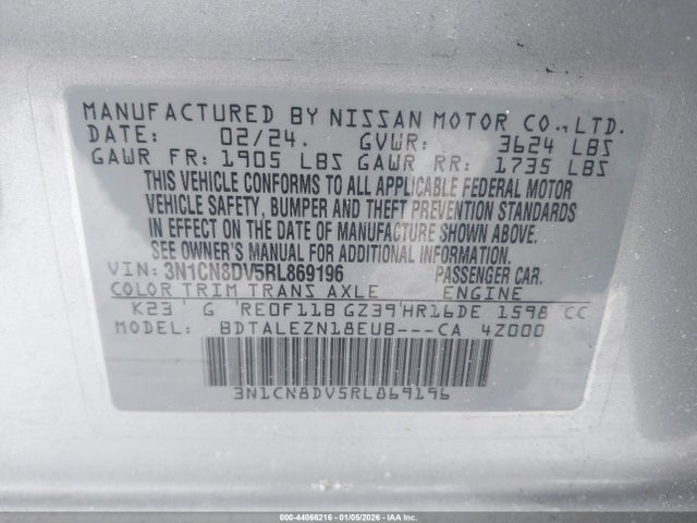 3N1CN8DV5RL869196 Nissan Versa 1.6 S