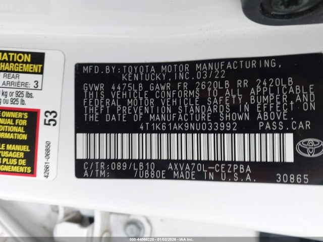 Toyota CAMRY XSE 2022 4T1K61AK9NU033992 Image 9