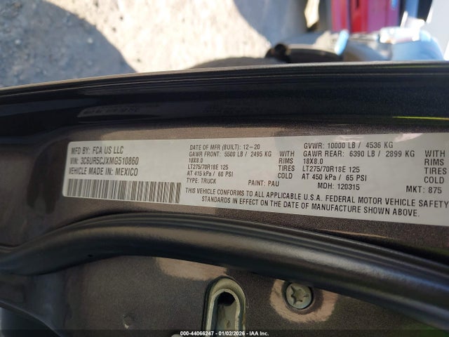 Aukcja sprzedaży 2021 Ram 2500 Tradesman  4x4 6'4 Box, vin: 3C6UR5CJXMG510860, numer aukcji: 44066247