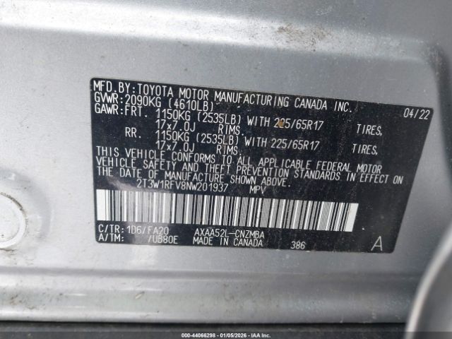 2022 TOYOTA RAV4 2T3W1RFV8NW201937 Photo 8