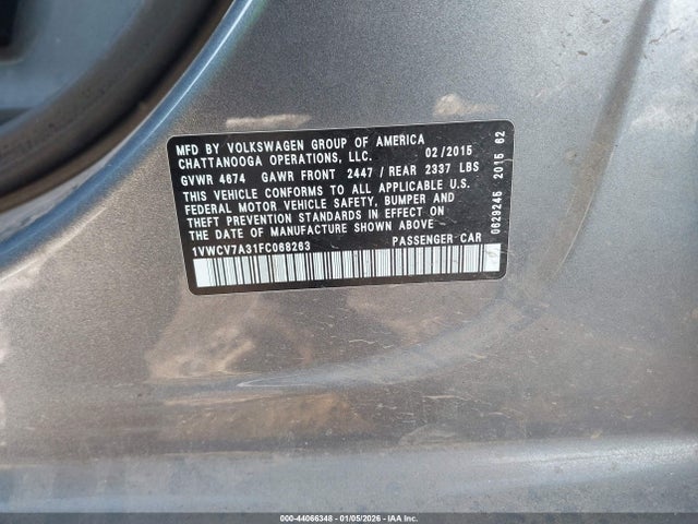2015 VOLKSWAGEN PASSAT 1VWCV7A31FC068263 Photo 8