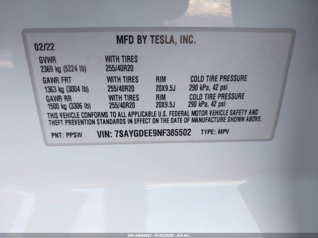2022 TESLA MODEL Y 7SAYGDEE9NF385502 Photo 8