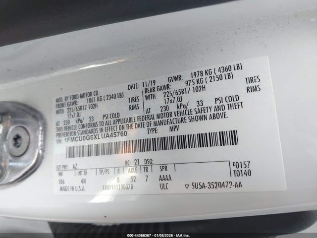 2020 FORD ESCAPE 1FMCU0G6XLUA45760 Photo 8