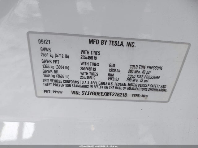 5YJYGDEEXMF276218 Tesla Model Y Long Range Dual Motor All-wheel Drive