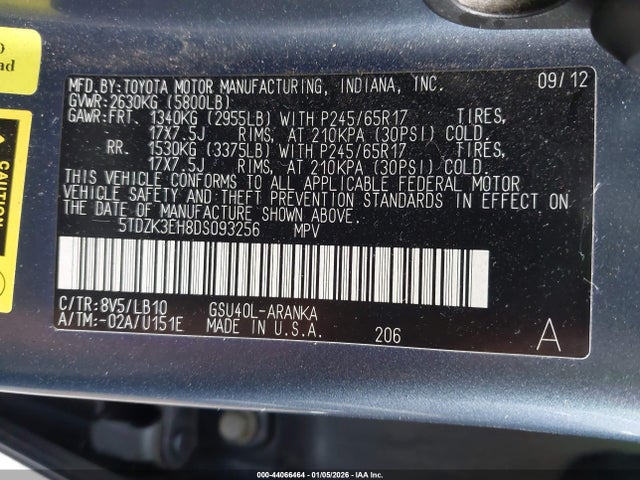 2013 TOYOTA HIGHLANDER 5TDZK3EH8DS093256 Photo 8