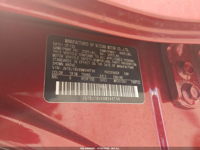 JN1BJ1BV6NW348798 Nissan Rogue Sport Sv Fwd Xtronic Cvt