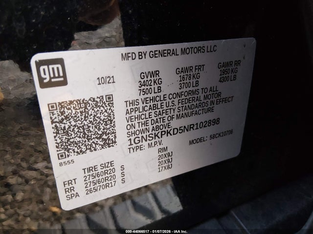 1GNSKPKD5NR102898 Chevrolet Tahoe 4wd Z71