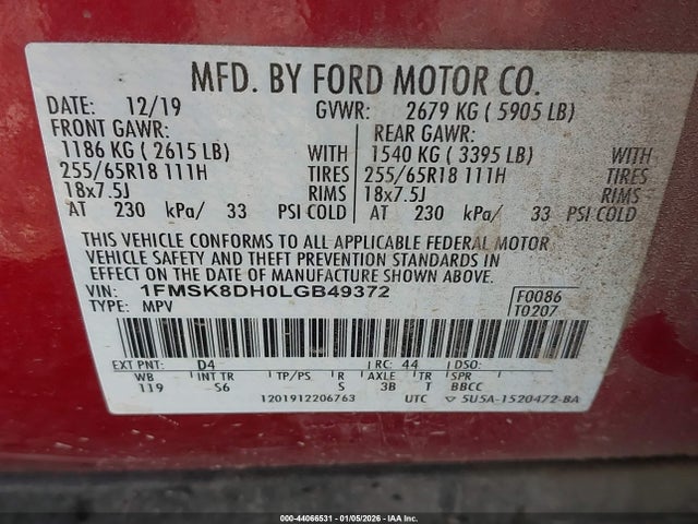 2020 FORD EXPLORER 1FMSK8DH0LGB49372 Photo 8