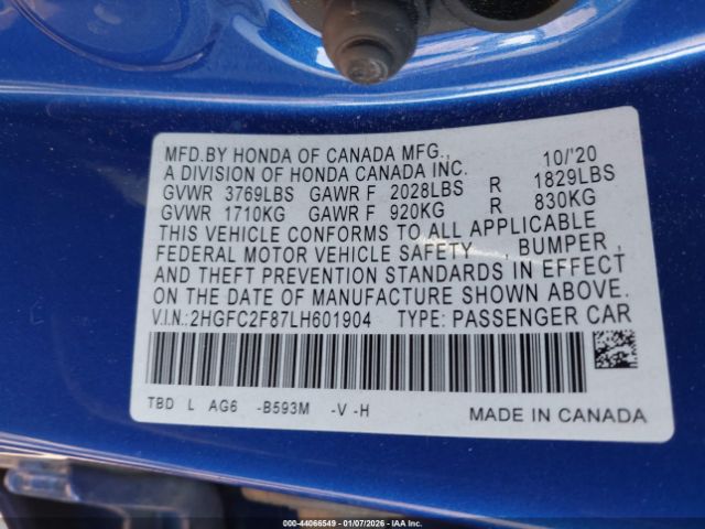 2020 HONDA CIVIC 2HGFC2F87LH601904 Photo 8