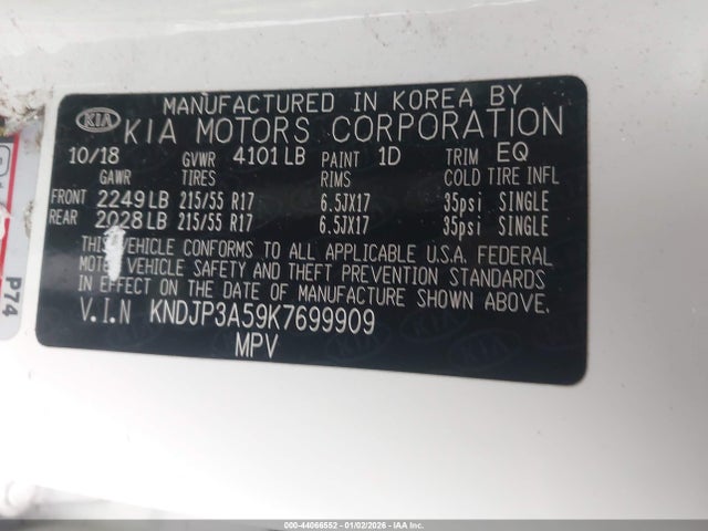 KIA SOUL + 2019 KNDJP3A59K7699909 Image 9