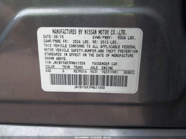 Продаж на аукціоні авто 2015 Infiniti Q50 Premium, vin: JN1BV7AR7FM411559, номер лоту: 44066598