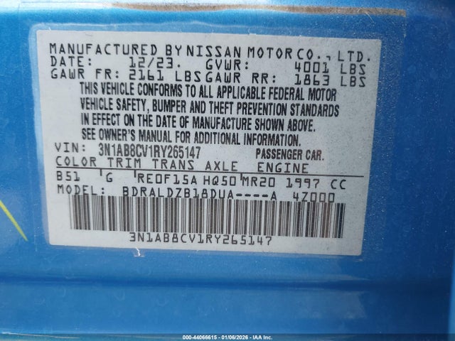 44066615 :رقم المزاد ، 3N1AB8CV1RY265147 vin ، 2024 Nissan Sentra Sv Xtronic Cvt مزاد بيع