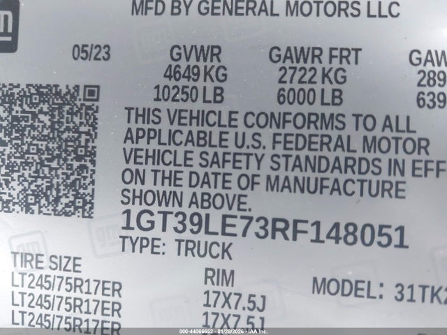 Aukcja sprzedaży 2024 Gmc Sierra 2500hd, vin: 1GT39LE73RF148051, numer aukcji: 44066652
