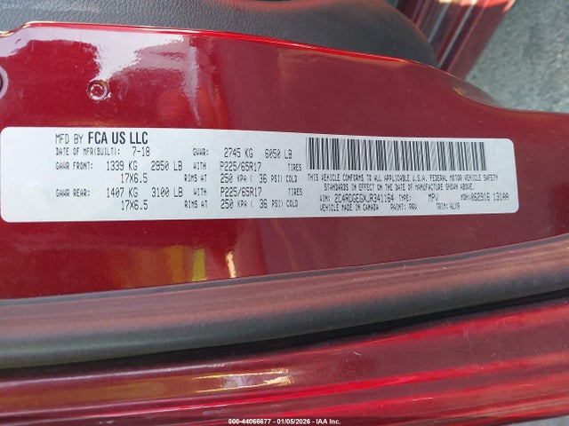44066677 :رقم المزاد ، 2C4RDGEGXJR341164 vin ، 2018 Dodge Grand Caravan Gt مزاد بيع
