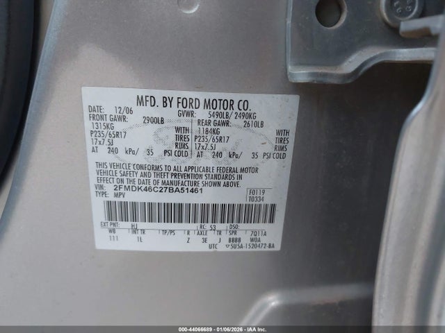 Продажа на аукционе авто 2007 Ford Edge Se, vin: 2FMDK46C27BA51461, номер лота: 44066689