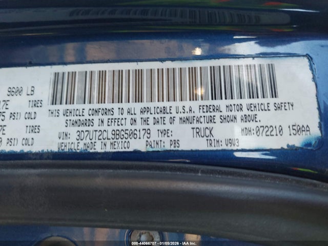 2011 Ram Ram 2500 St მანქანა იყიდება აუქციონზე, vin: 3D7UT2CL9BG506179, აუქციონის ნომერი: 44066707