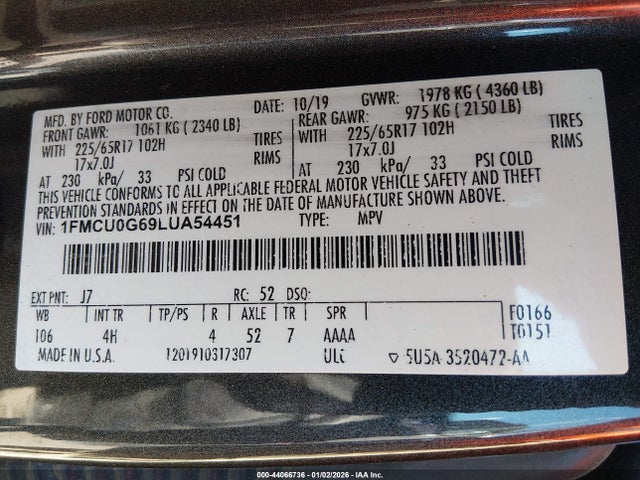 1FMCU0G69LUA54451 Ford ESCAPE SE