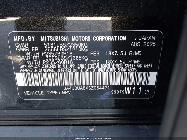2025 MITSUBISHI OUTLANDER JA4J3UA8XSZ054471 Photo 8