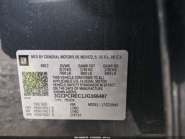 3GCPCREC1JG166487 Chevrolet Silverado 1500 1lt