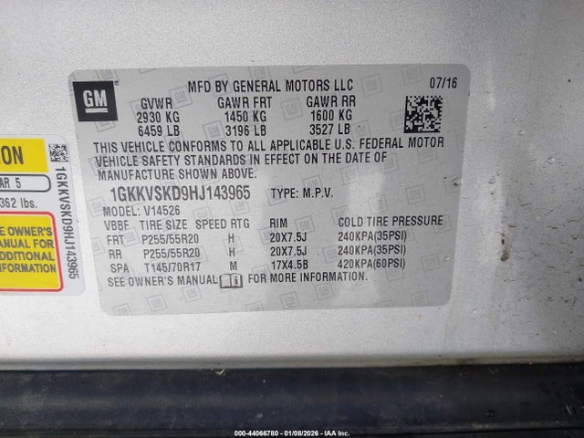 1GKKVSKD9HJ143965 GMC Acadia Limited